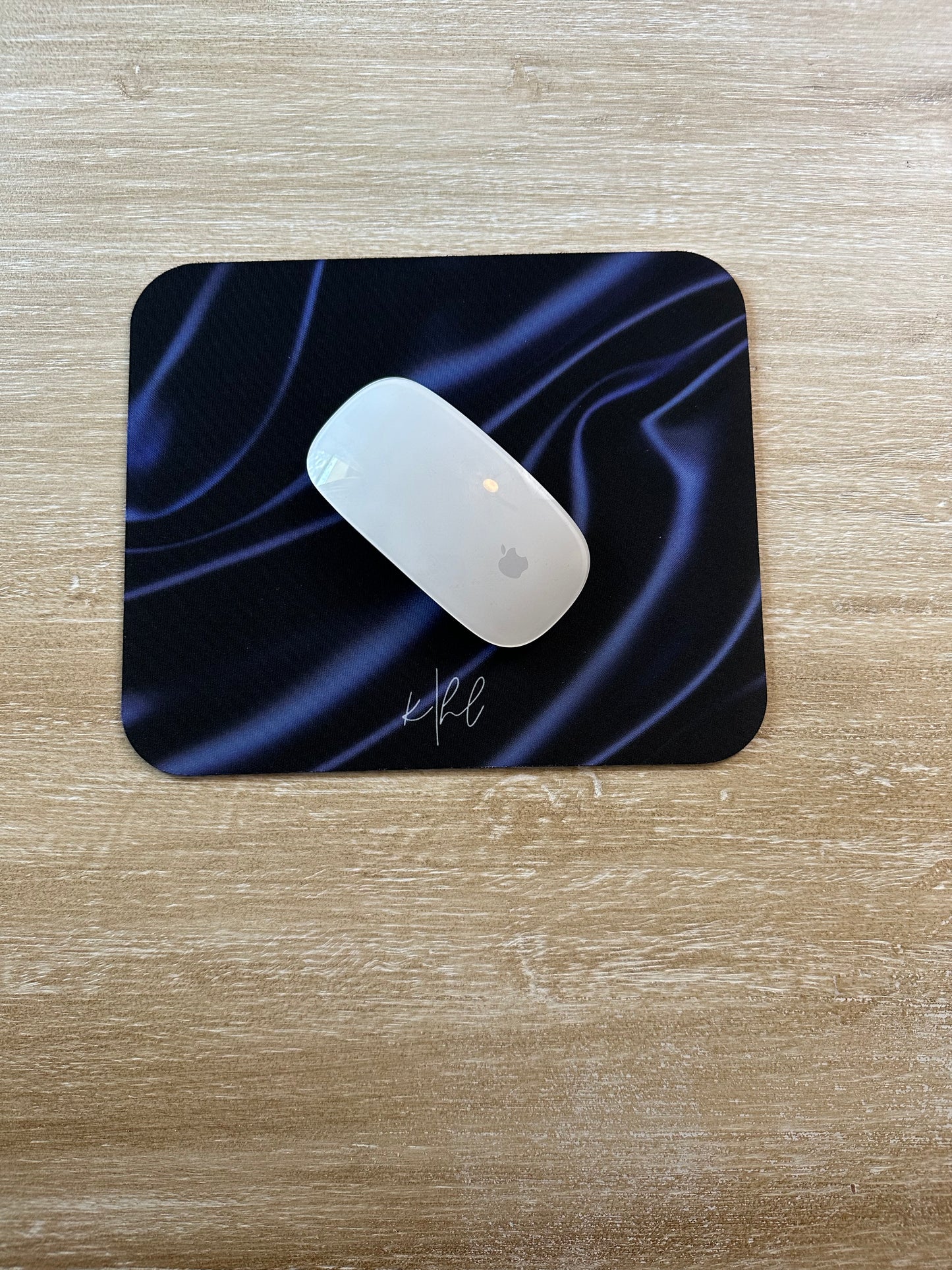 Navy Silk Print Mouse Pad