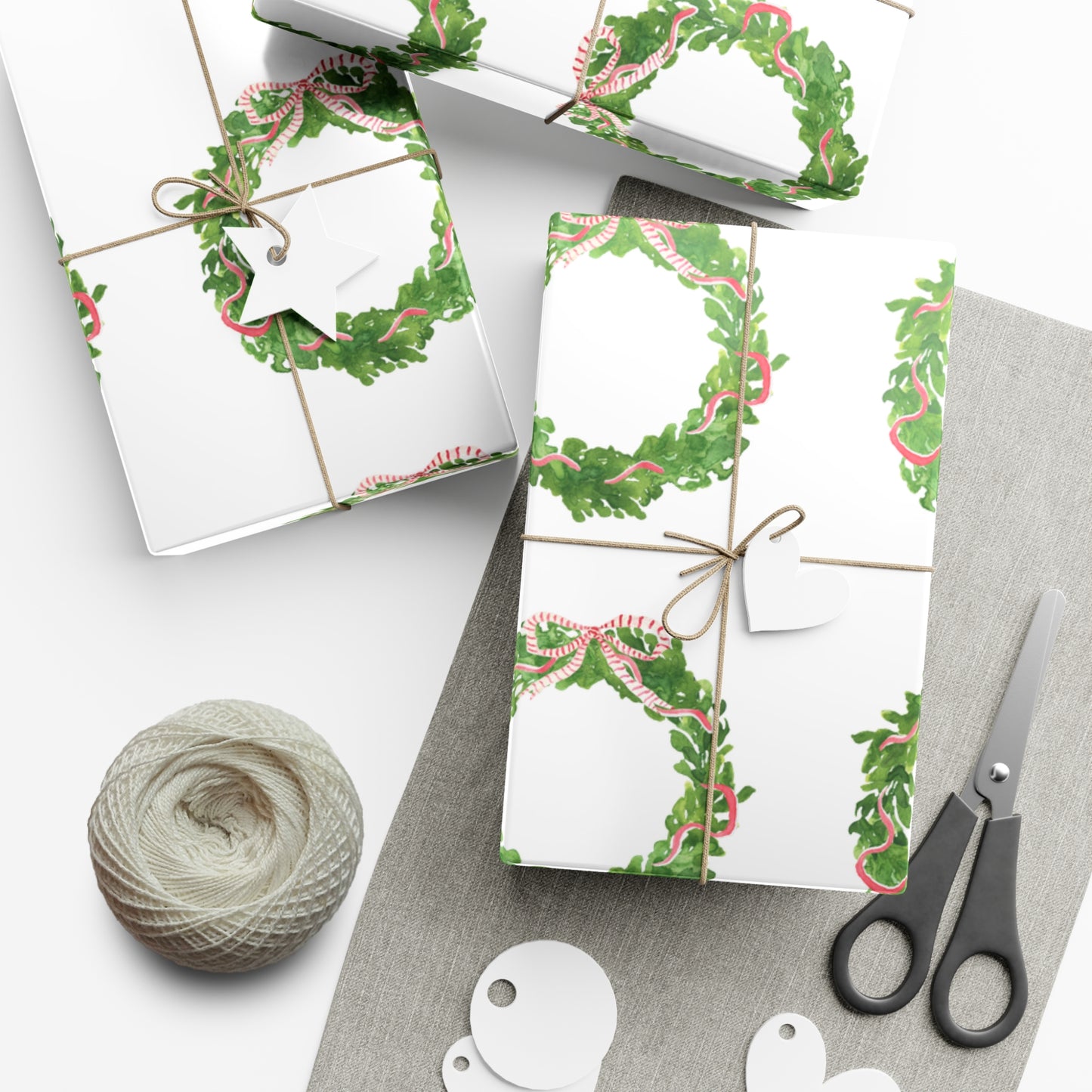 Watercolor Christmas Wreaths Gift Wrapping Paper