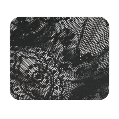 Black + White Lace Print Mouse Pad