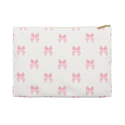 Multiple Pink Bows on Beige Accessory Pouch