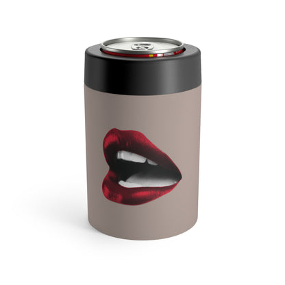 Siren Lips Can Holder – Taupe with Vintage Red Lipstick Print