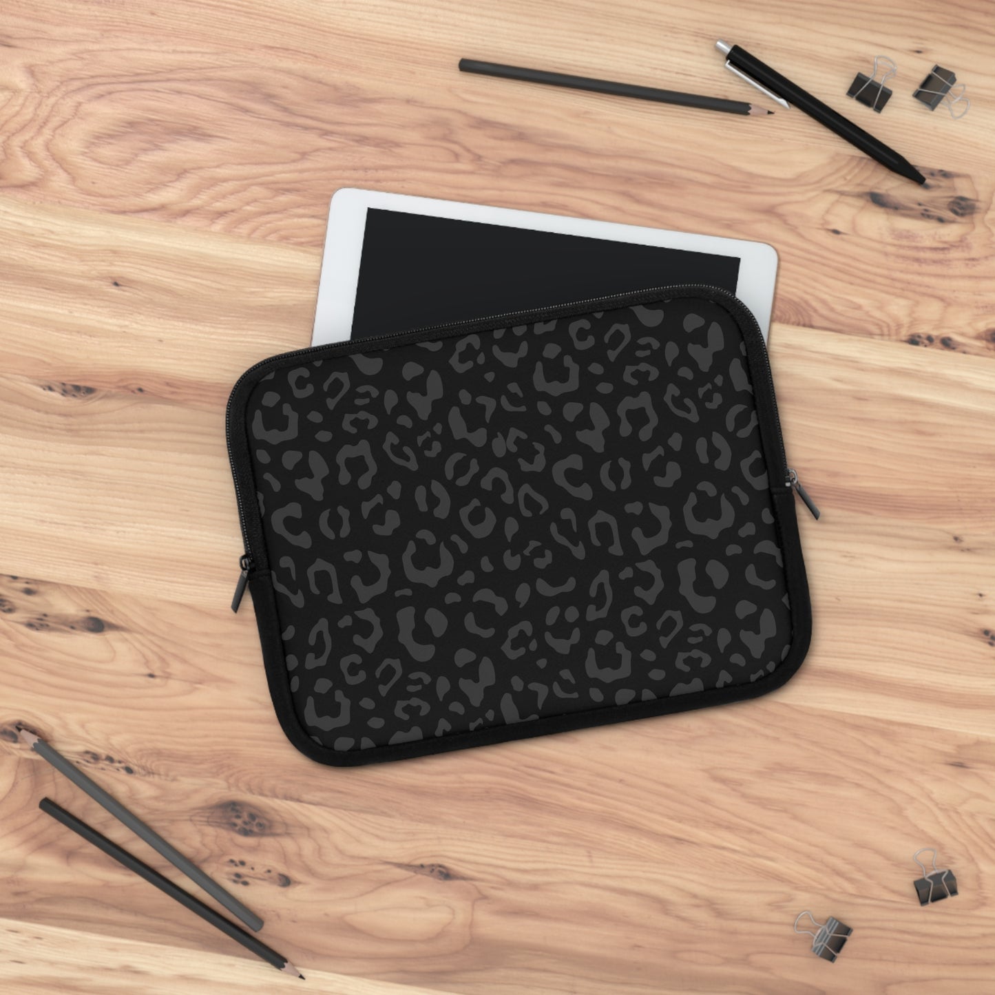 Grey on Black Leopard Laptop Sleeve