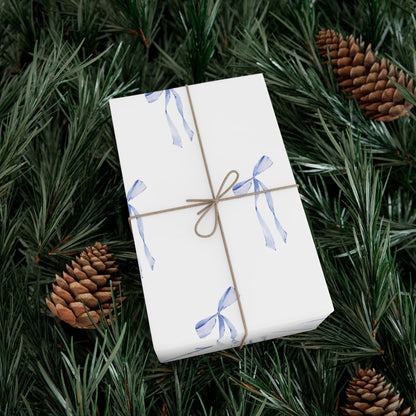 Delicate Blue Bow Gift Wrapping Paper – Hand-Painted Style Ribbon Pattern on White