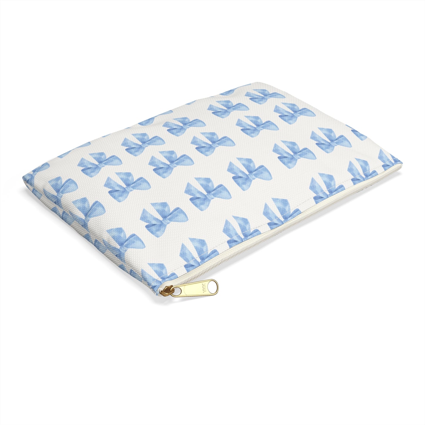 Multiple Blue Bows on Beige Accessory Pouch