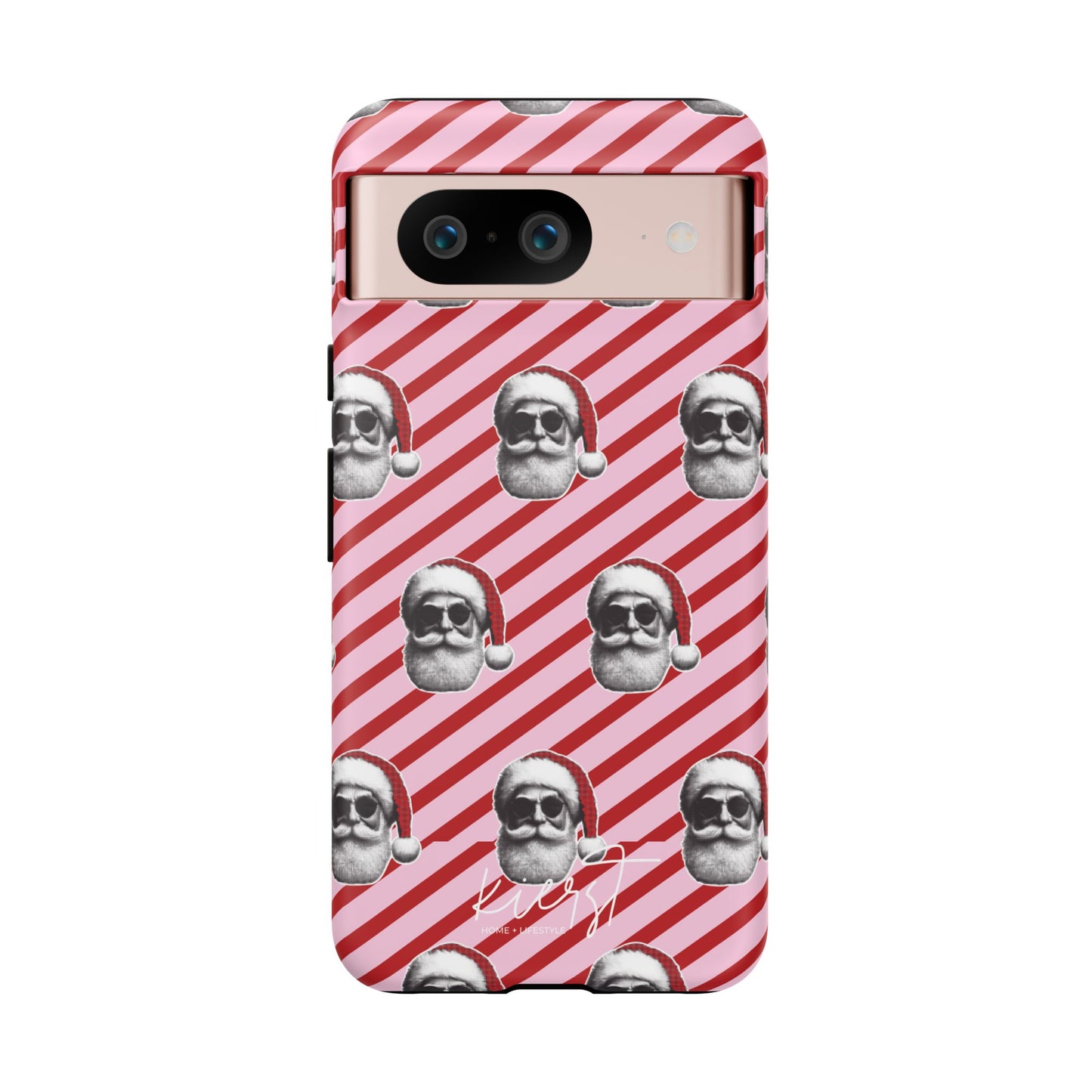 Holiday 25 Cool Santa on Pink and Red Diagonal Striped Google Pixel Phone Case
