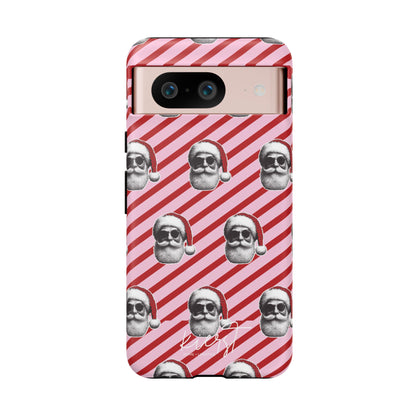 Holiday 25 Cool Santa on Pink and Red Diagonal Striped Google Pixel Phone Case