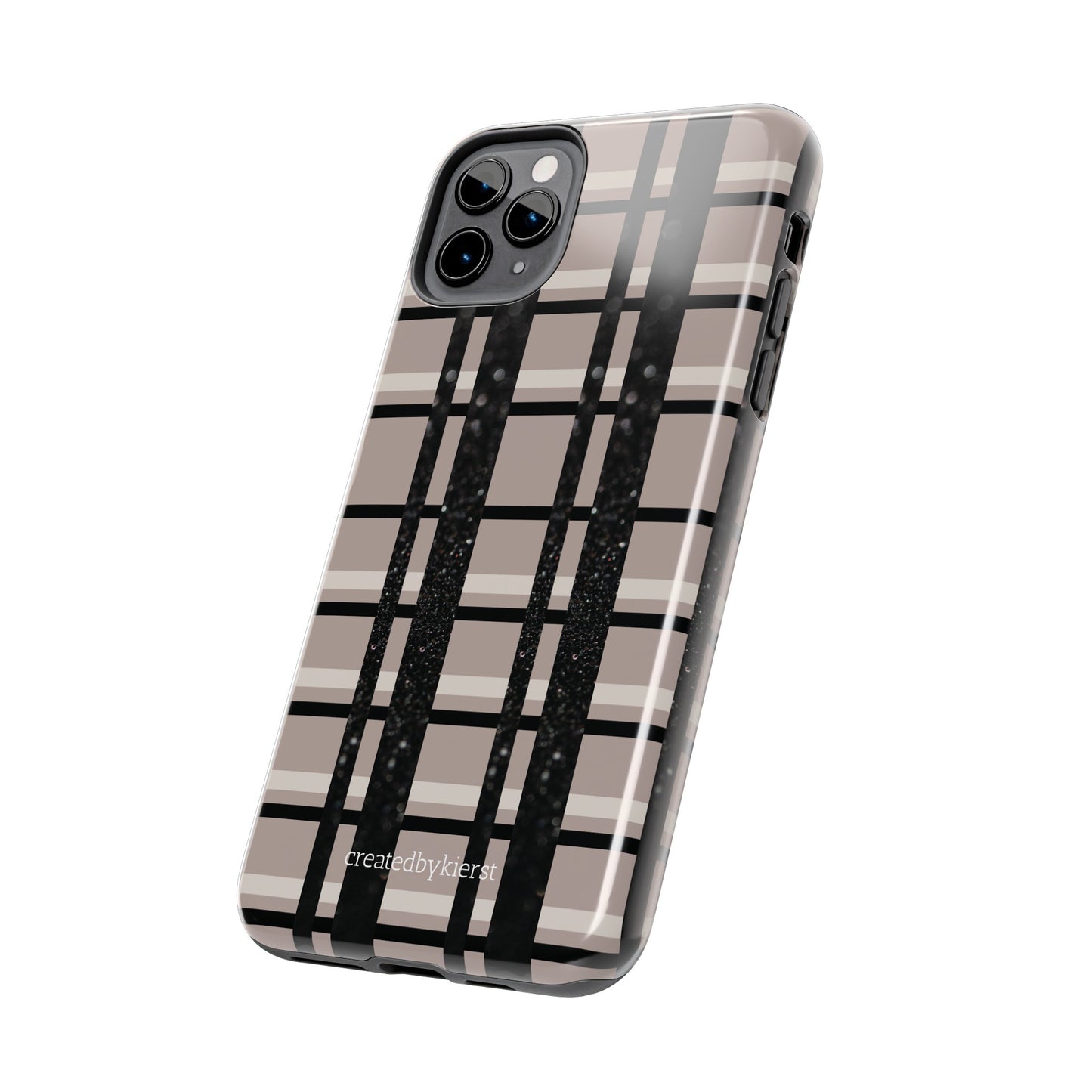 Tan, Black, and Black Glitter Plaid iPhone Case