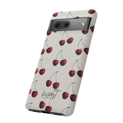 Moody Cherry Stems on White Bone Google Pixel Case | Sultry Minimalism Meets Everyday Utility