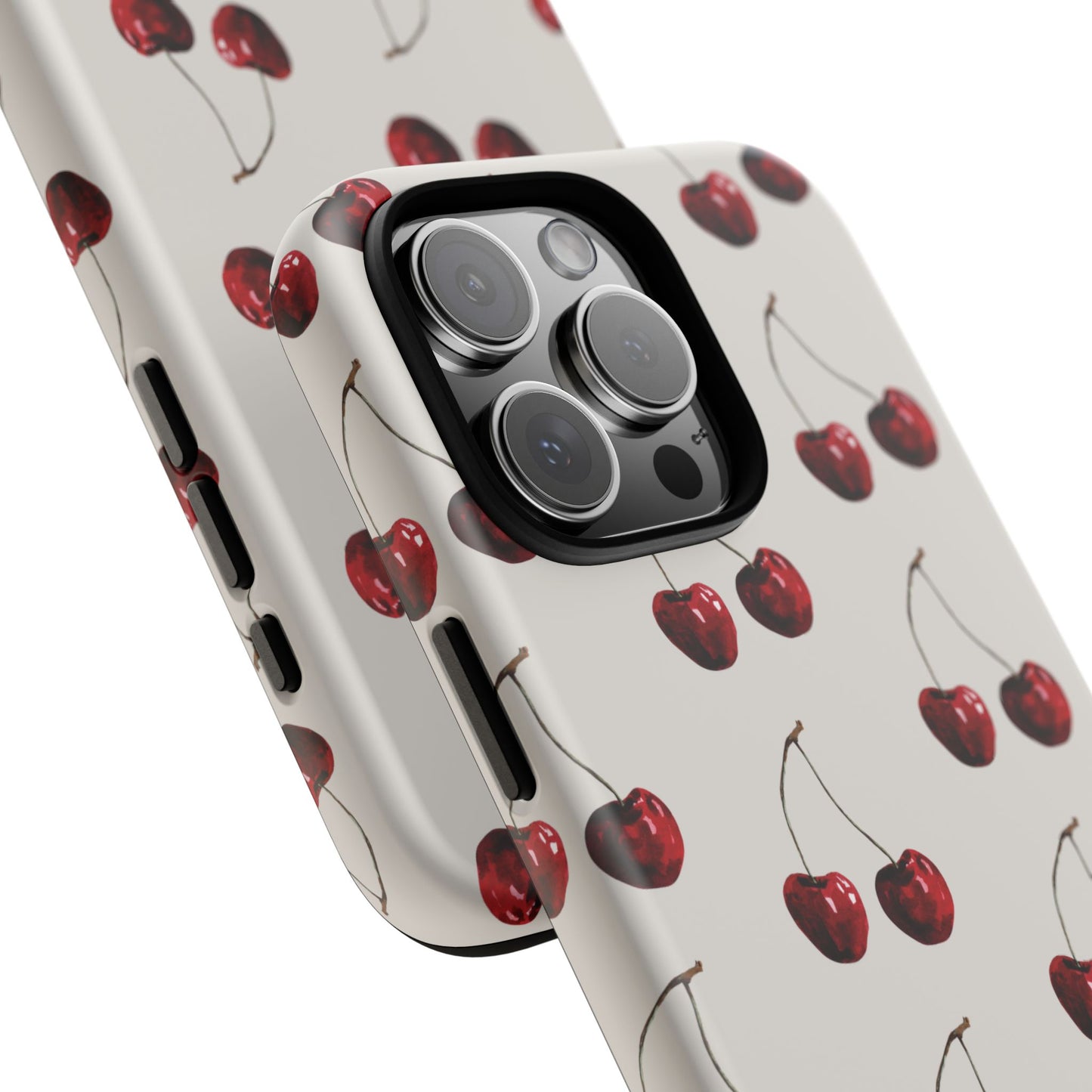 Moody Cherry Stems on White Bone iPhone Case | Timeless Contrast With A Twist of Charm