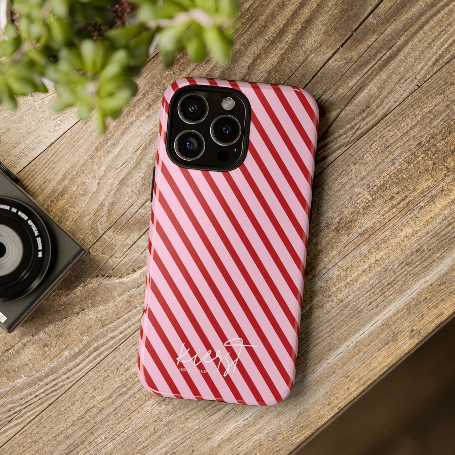 Holiday 25 Pink and Red Diagonal Striped iPhone Case