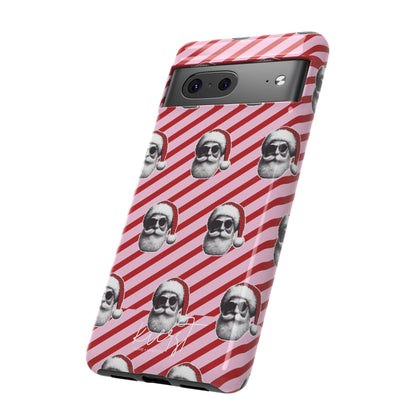 Holiday 25 Cool Santa on Pink and Red Diagonal Striped Google Pixel Phone Case