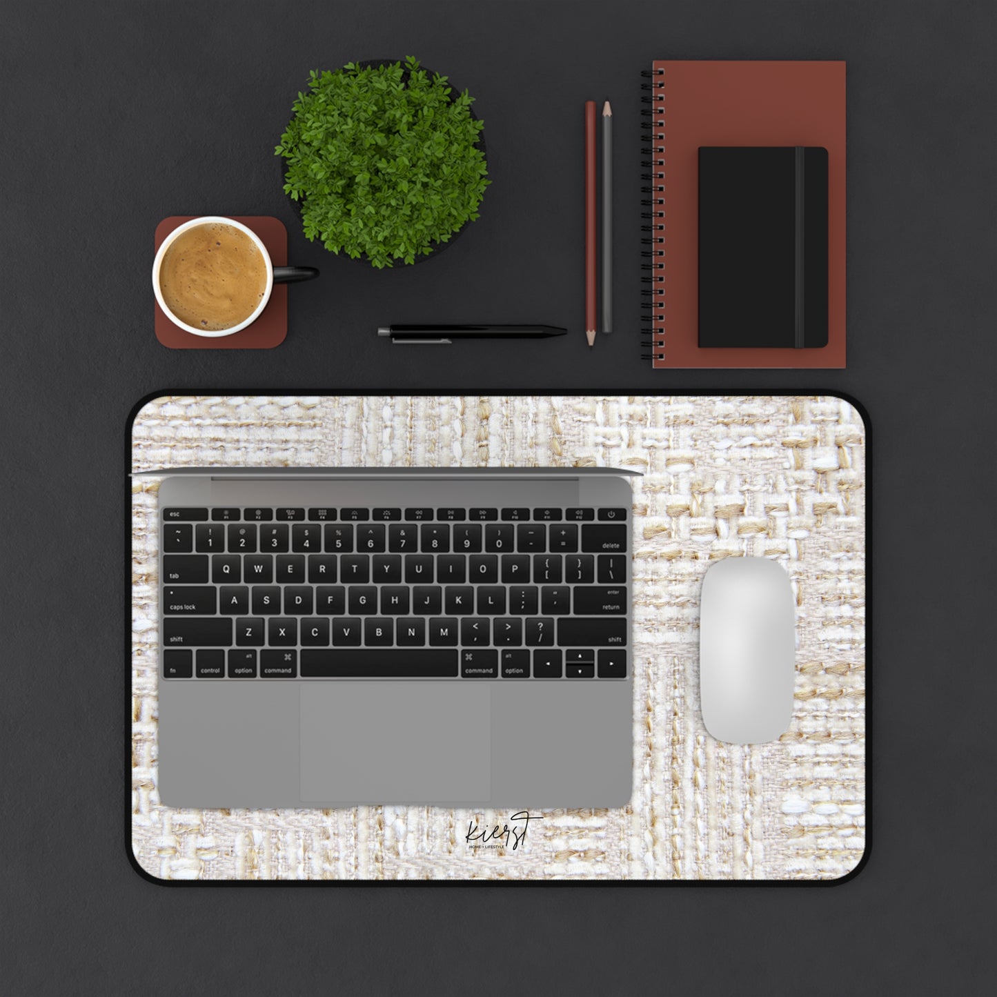 Cream + Gold Tweed Print Desk Mat