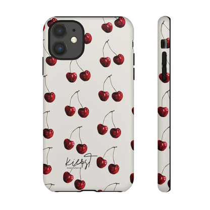Moody Cherry Stems on White Bone iPhone Case | Timeless Contrast With A Twist of Charm
