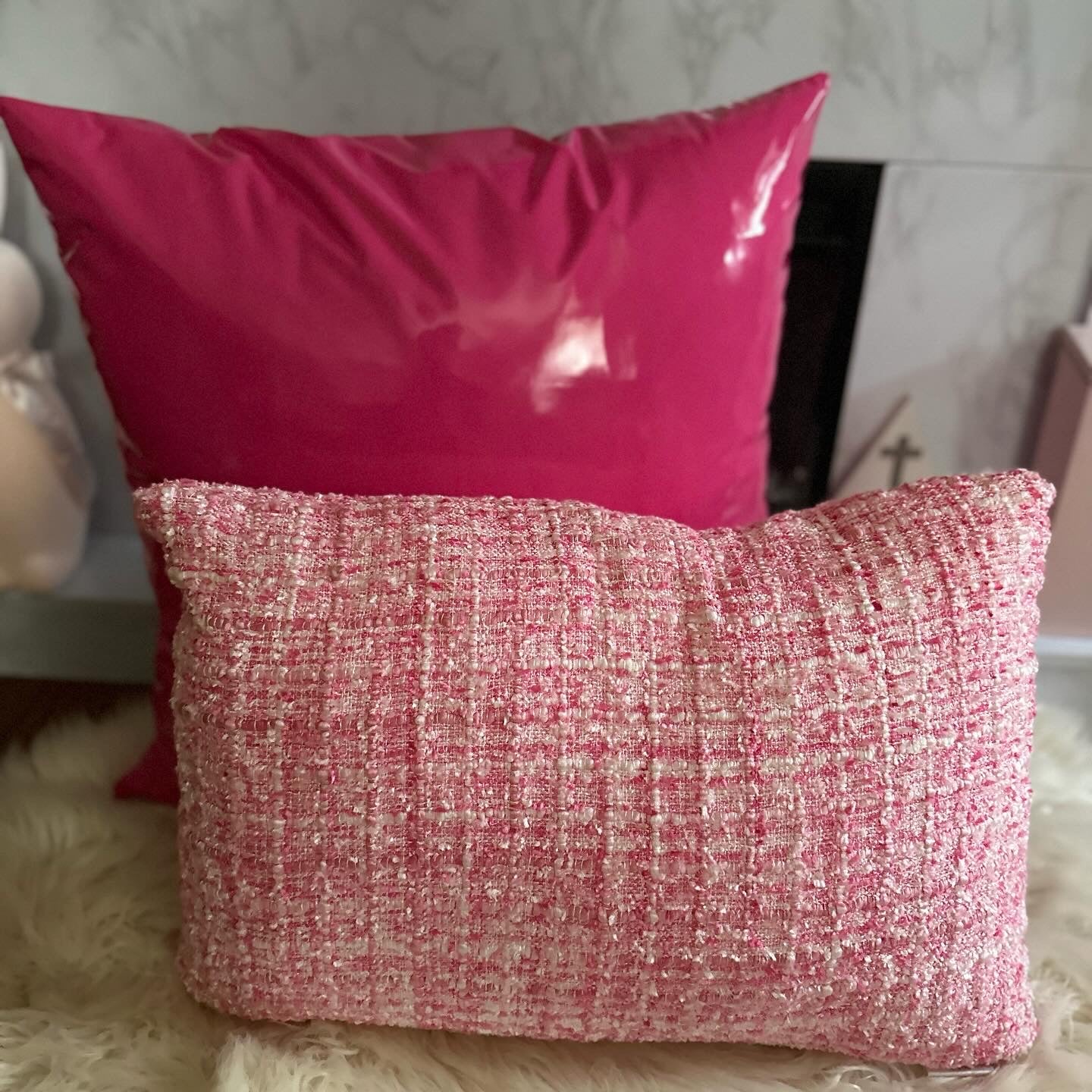 Dark Pink Faux Leather Throw Pillows