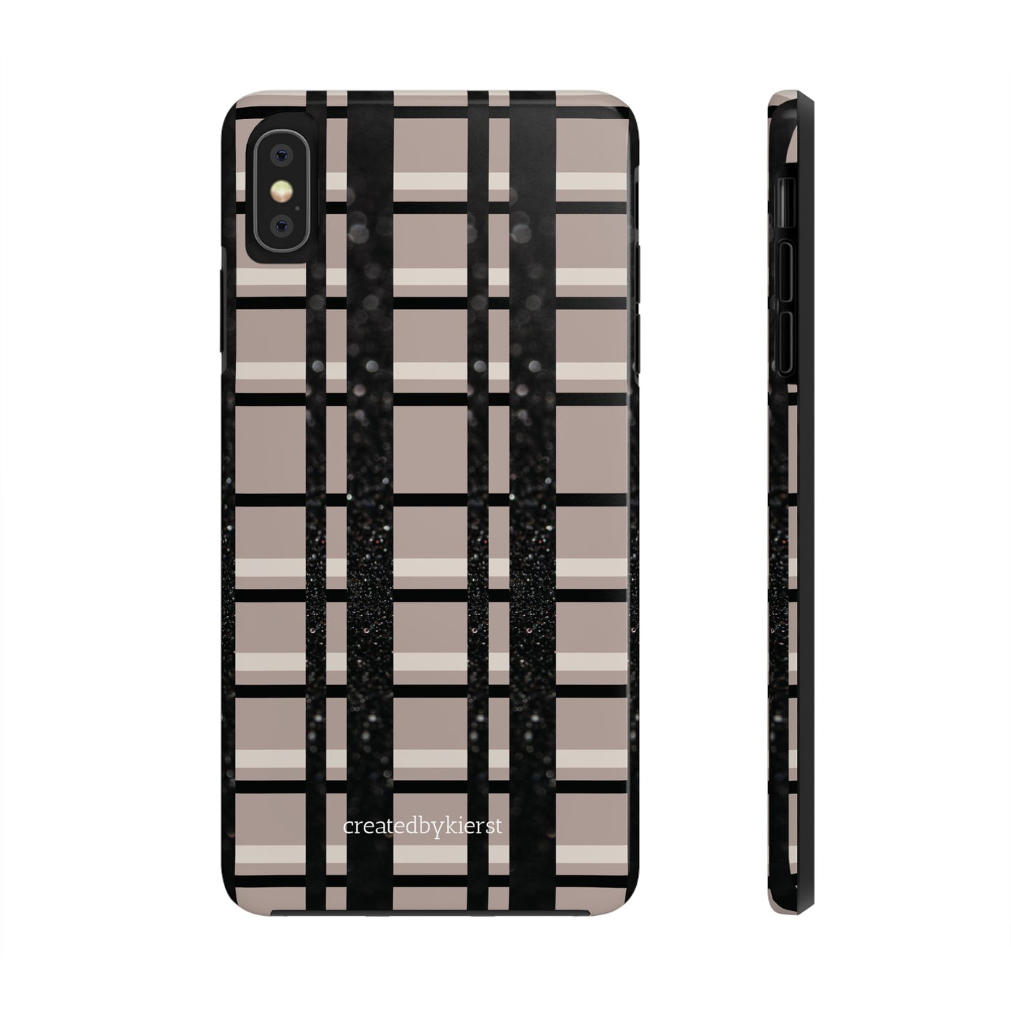 Tan, Black, and Black Glitter Plaid iPhone Case