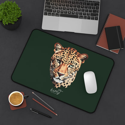Leopard Head on Signature Midnight Pine Desk Mat