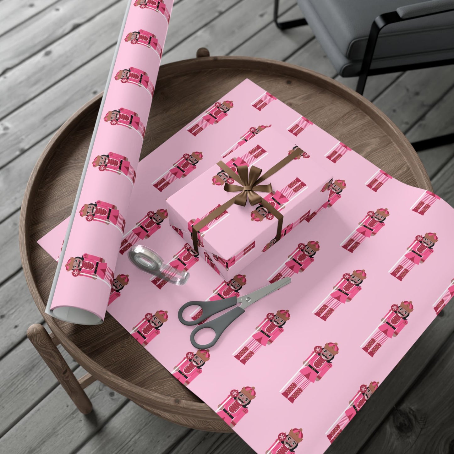 Tan Nutcracker on Pink Wrapping paper
