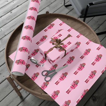 Tan Nutcracker on Pink Wrapping paper
