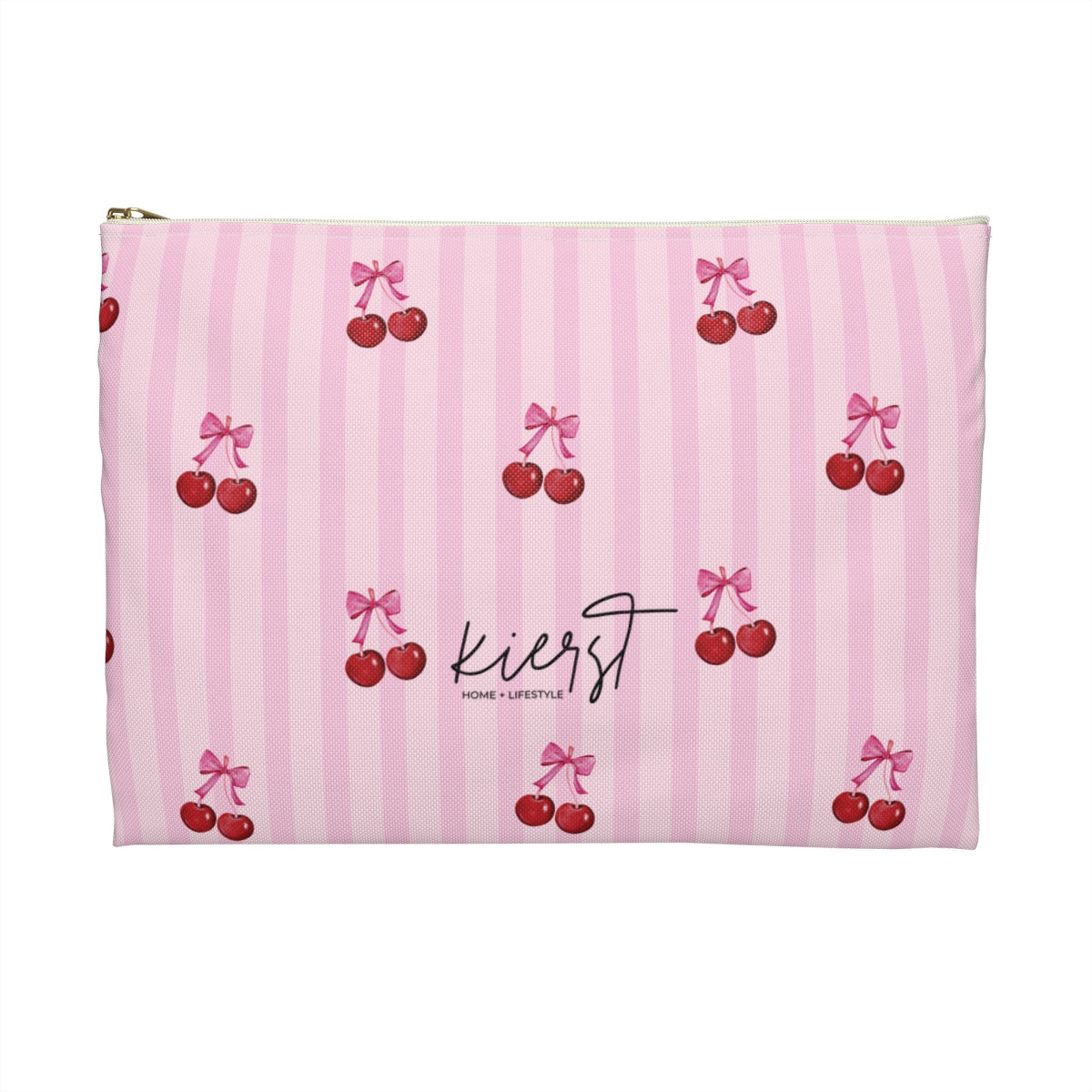 Cherries on Pink Stripes Accessory Pouch