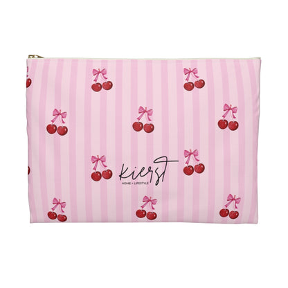 Cherries on Pink Stripes Accessory Pouch