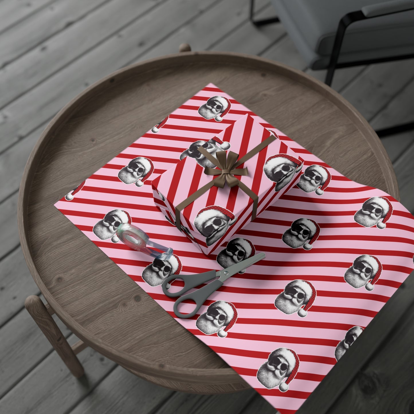 Cool Santa on Pink and Red Diagonal Striped Gift Wrapping paper