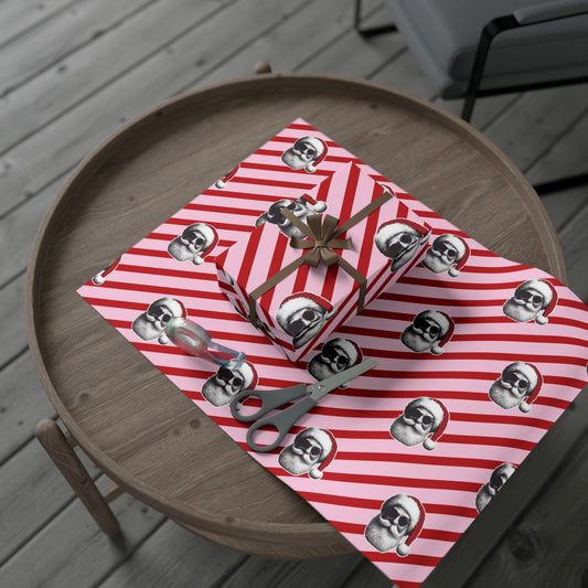 Cool Santa on Pink and Red Diagonal Striped Gift Wrapping paper