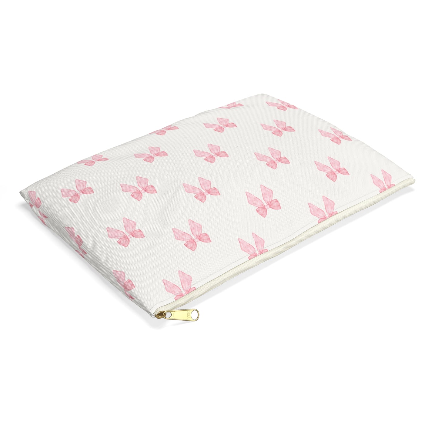 Multiple Pink Bows on Beige Accessory Pouch