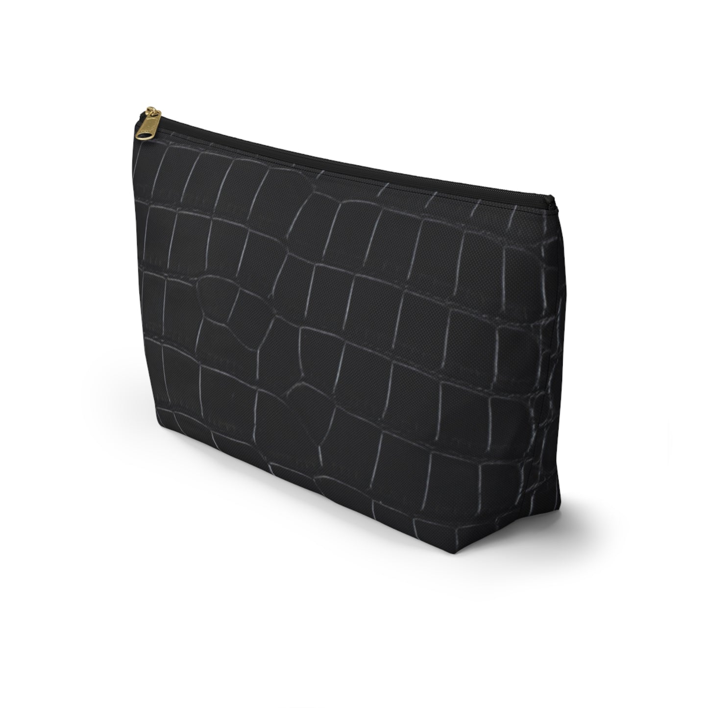 Black Crocodile Accessory Pouch w T-bottom