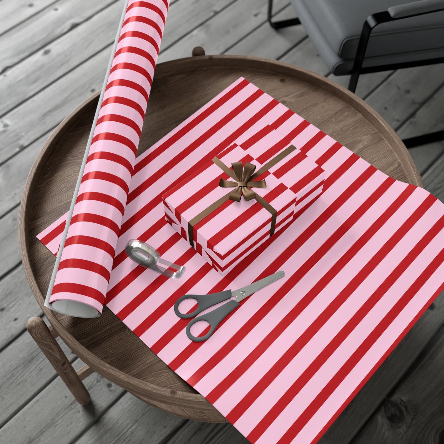 Pink and Red Offset Vertical Striped Wrapping paper
