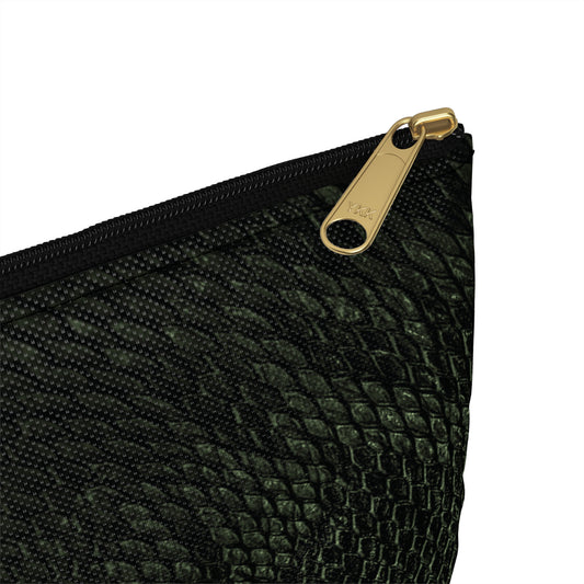 Deep Rich Green Snake Print Accessory Pouch