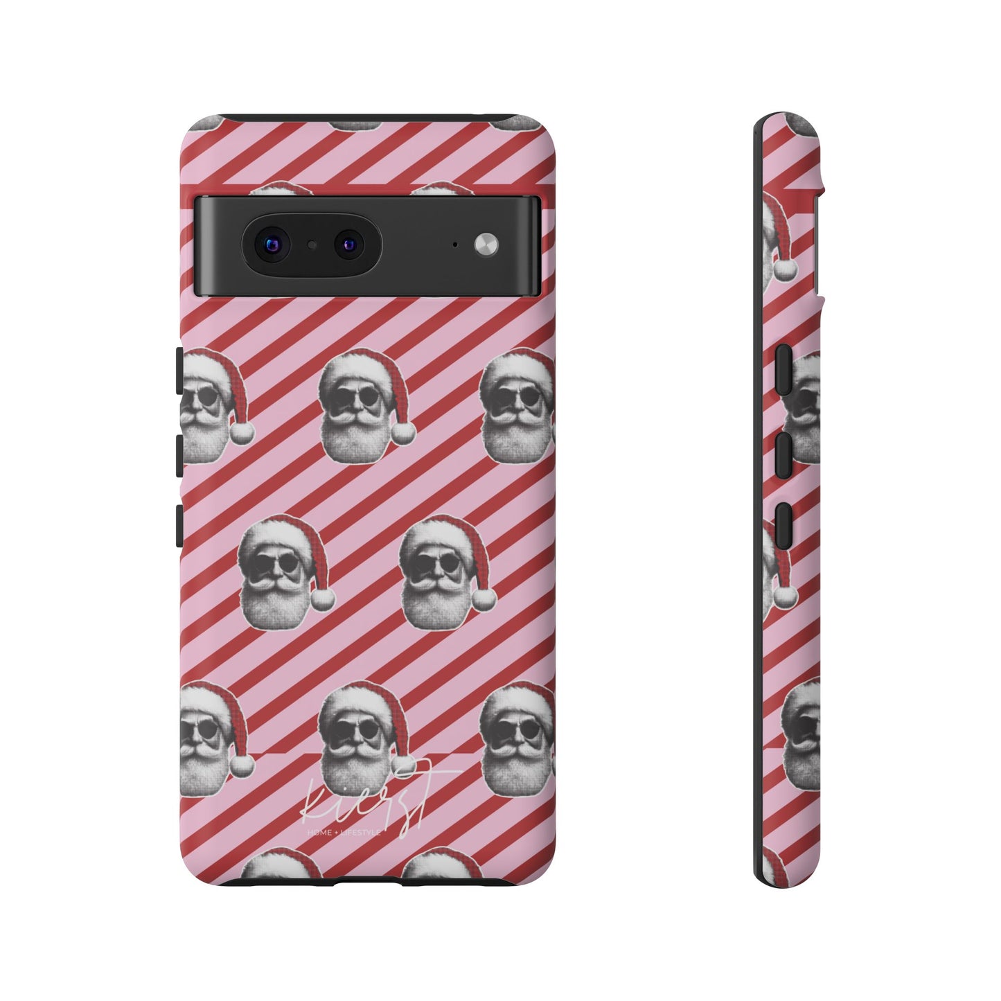 Holiday 25 Cool Santa on Pink and Red Diagonal Striped Google Pixel Phone Case