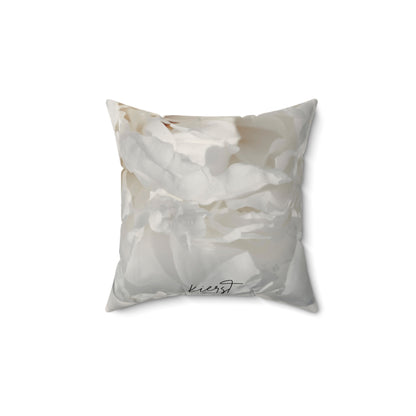 White Peony Printed Square Pillow – Soft Neutrals, Seamless Style