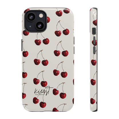 Moody Cherry Stems on White Bone iPhone Case | Timeless Contrast With A Twist of Charm