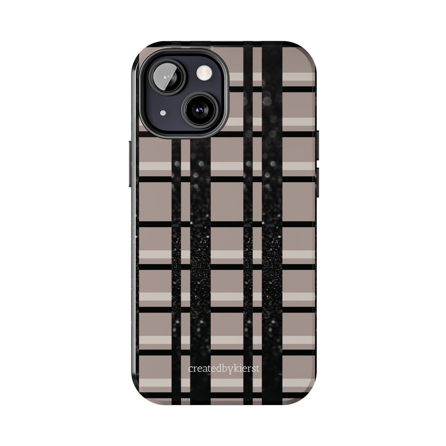 Tan, Black, and Black Glitter Plaid iPhone Case