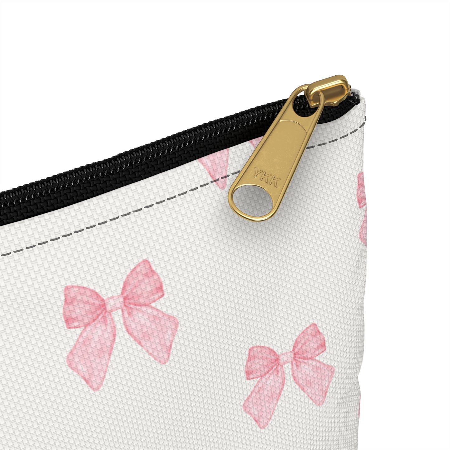 Multiple Pink Bows on Beige Accessory Pouch