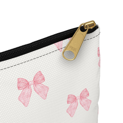 Multiple Pink Bows on Beige Accessory Pouch