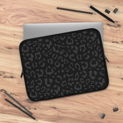 Grey on Black Leopard Laptop Sleeve