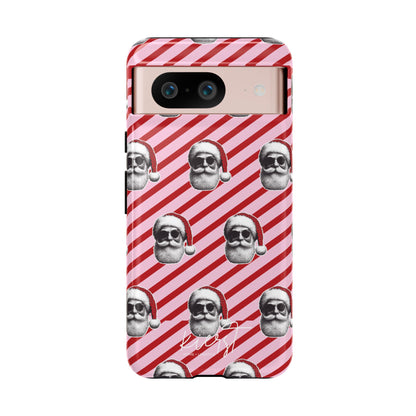 Holiday 25 Cool Santa on Pink and Red Diagonal Striped Google Pixel Phone Case