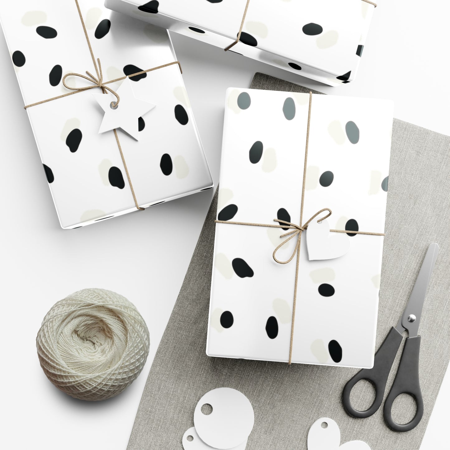 Black and Cream Spots on White Gift Wrapping Paper