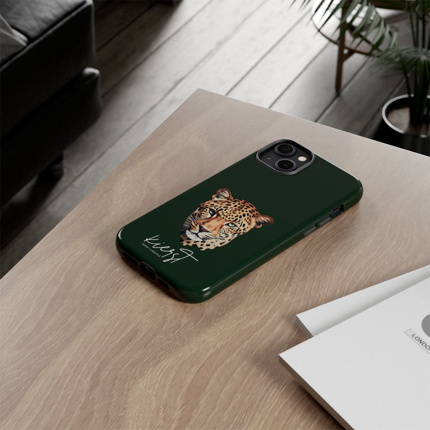 Leopard Head on Signature Midnight Pine iPhone Case | Designed to Stand Out