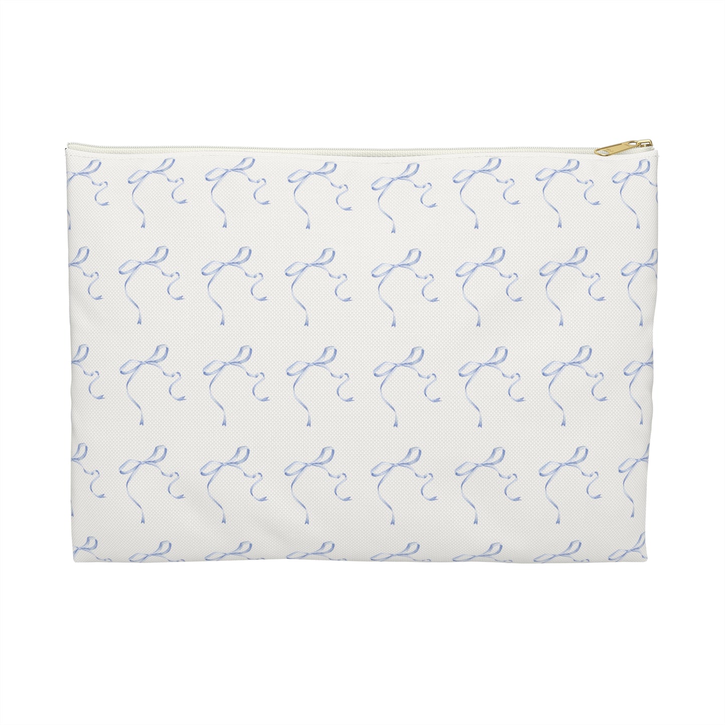 Multiple Thin Blue Bows on Beige Accessory Pouch