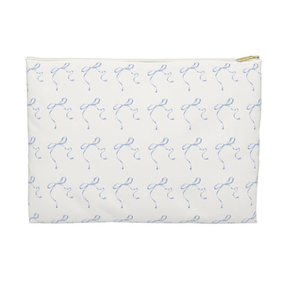 Multiple Thin Blue Bows on Beige Accessory Pouch