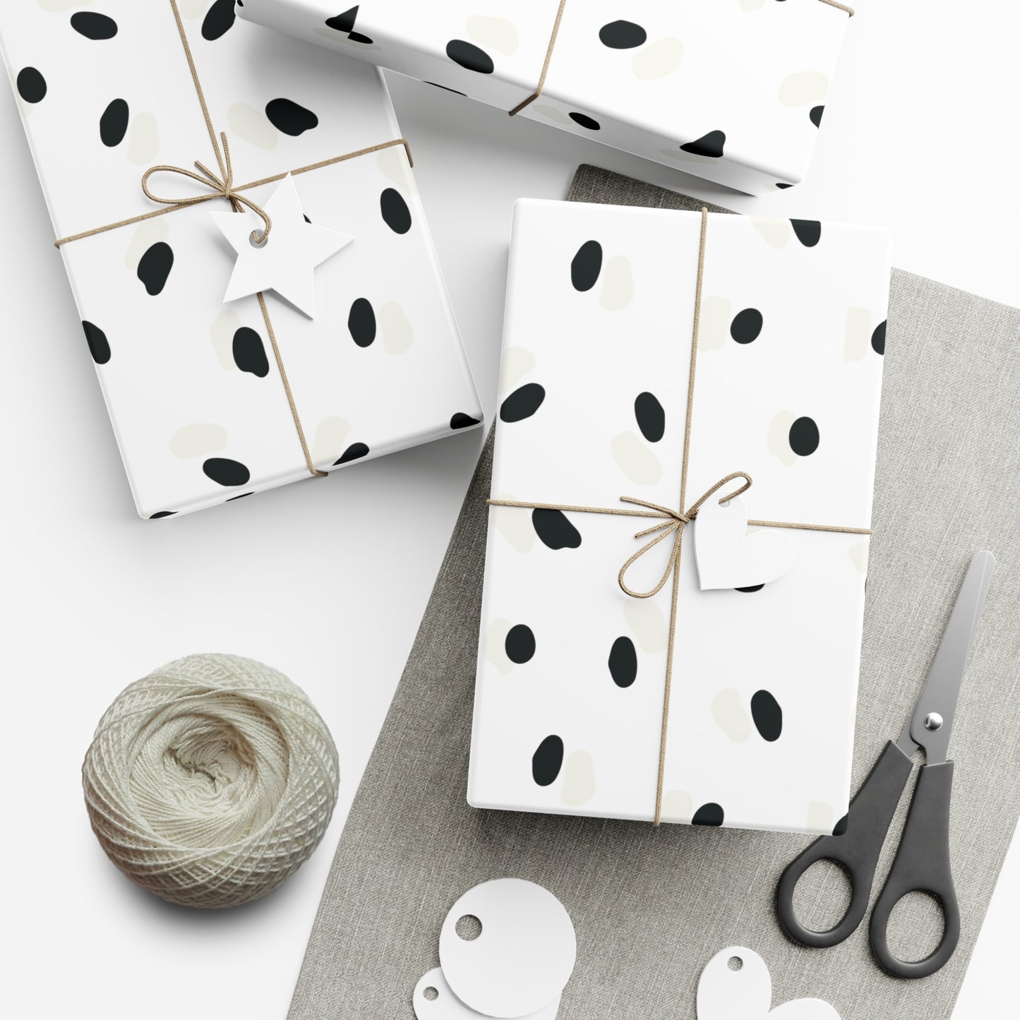 Black and Cream Spots on White Gift Wrapping Paper