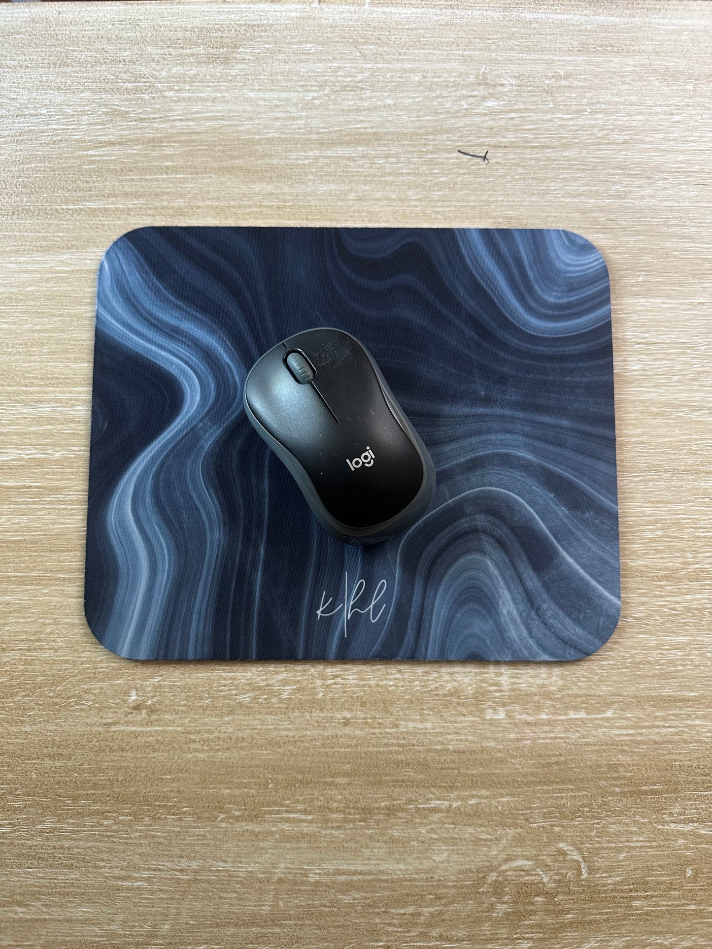Navy Marble Mouse Pad