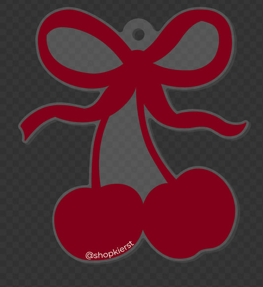 Cherry Stem Bow Ornament + Keychain (Dark Red)