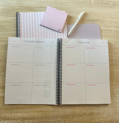 2026 - 2027 Signature Pink + Cream Striped Mid Year Lifestyle Planner
