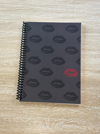 Black + Red Lips on Charcoal Notebook