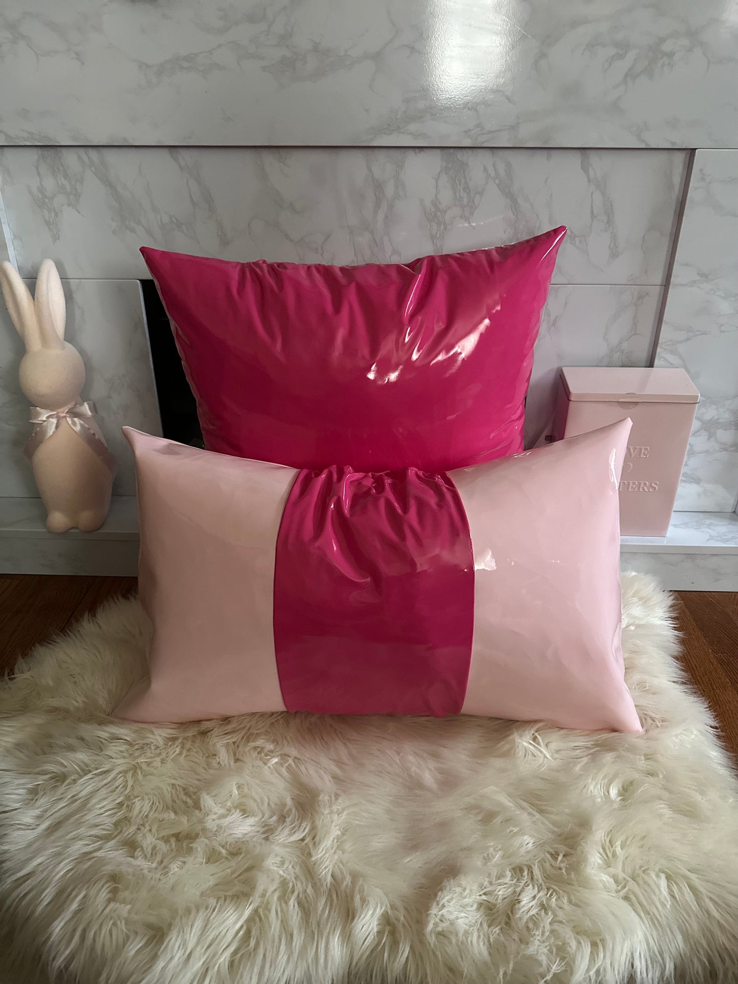 Dark Pink Faux Leather Throw Pillows