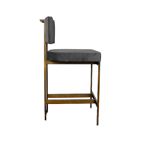 Baylor Counter Stool in Grey Velvet & Bronze
