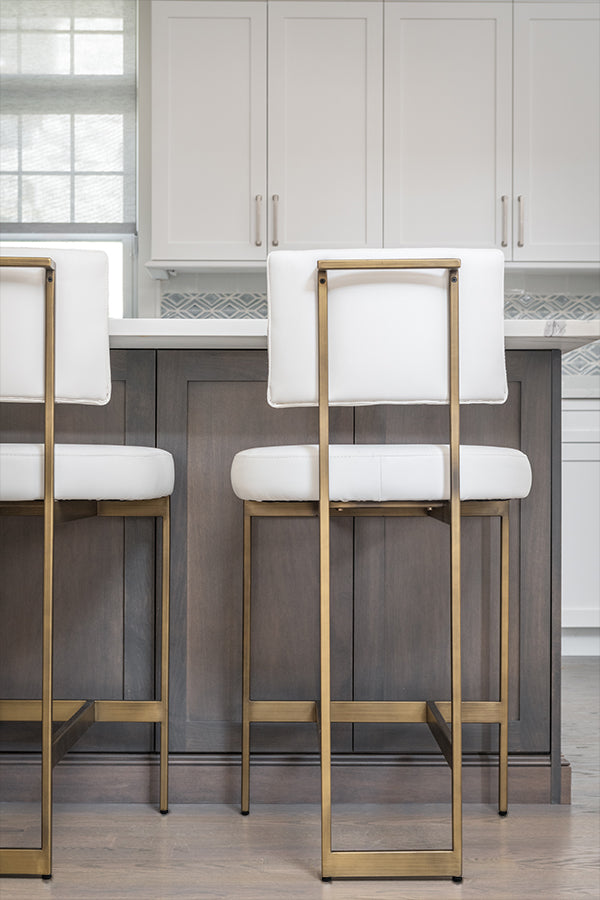 Baylor Counter Stool in White Vinyl & Bronze